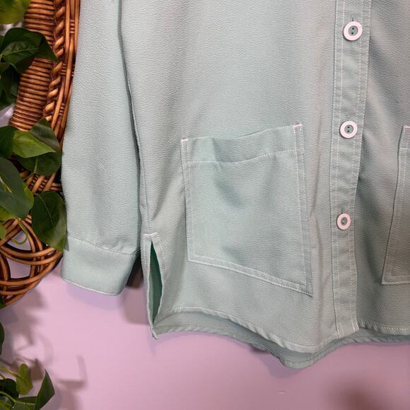 Mint Green Light Jacket Button Front Pockets Minimal Classic S | Light Summer - Picture 3 of 10